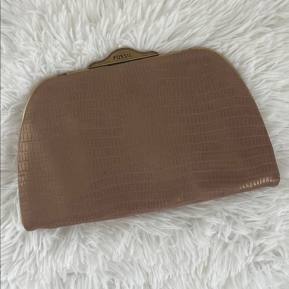 Fossil Tan Cowhide Leather Croc Design Clutch